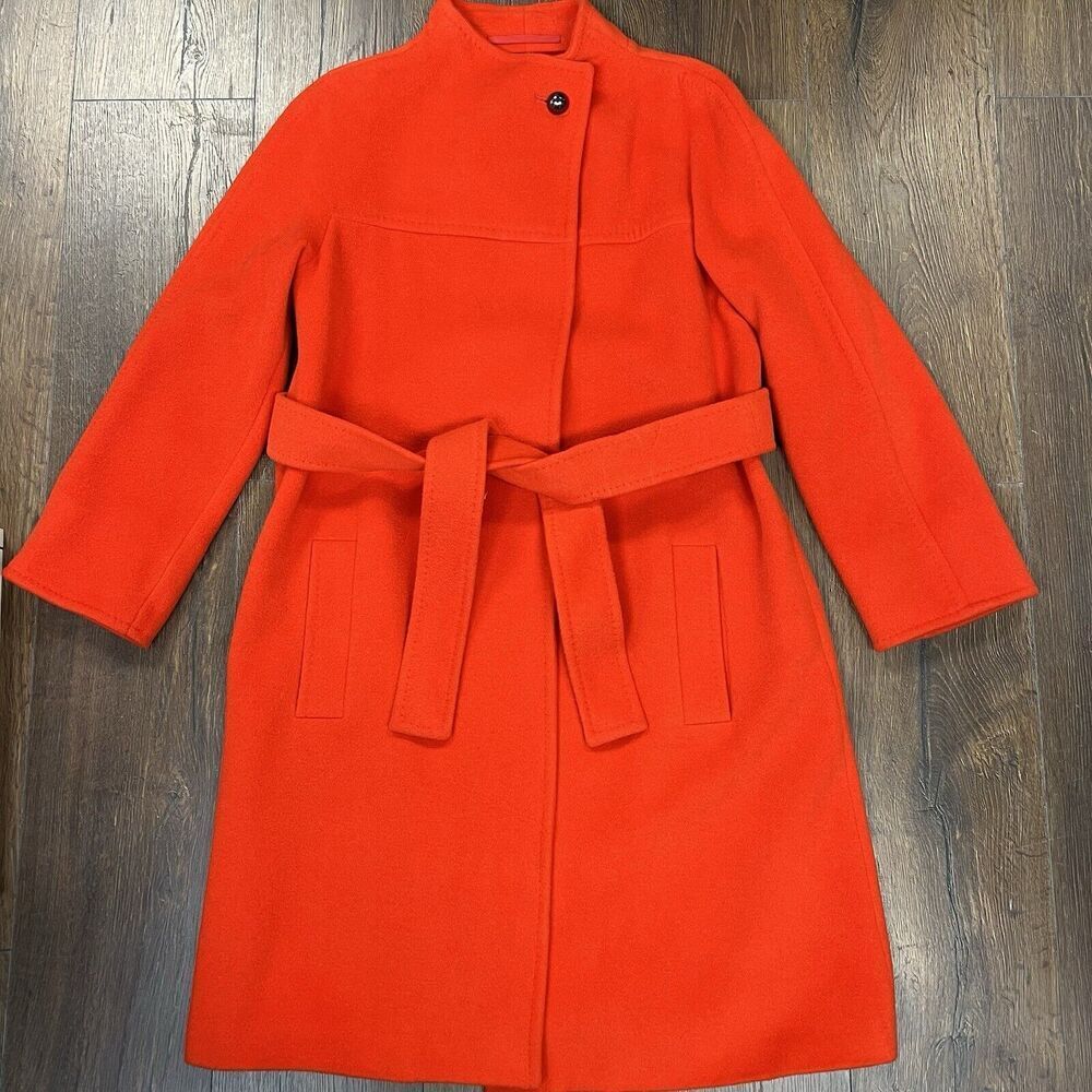 Georges RECH Paris Orange 100% Laine Wool‎ Dress Coat SZ 40